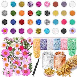 79 PCS Resin Glitter and Accessories Kit, Acejoz Resin Jewelry Making Supplies Including Glitter, Pearl Pigment, Mylar Flakes, Dried Flowers, Foil Flakes and Tweezer for Resin DIY Craft