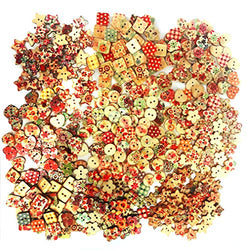 RayLineDo Mixed Different Pattern Printed Various Shaped Wooden Buttons Crafting Sewing DIY