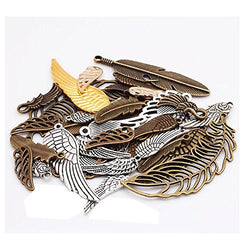 Bonayuanda 100 Gram (Approx 40-50pcs) Assorted DIY Antique Feather and Wing Charms Pendant Craft