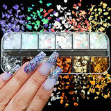 Holographic Nail Glitter Flakes,12 Grids 3D Nail Sequins Irregular Glitters Flake Shiny Gold Silver Transfer Foil Sequin Decoration Accessories for UV Gel Nails Design Nail Art Supplies (Vintage )