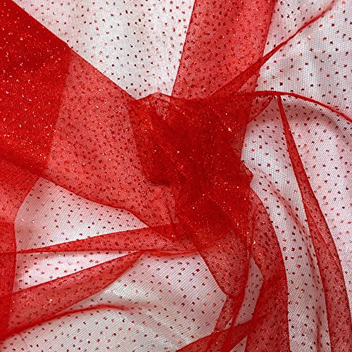 Sparkle Glitter Tulle Fabric Wedding Decoration Craft Event 60" wide Sold BTY (Red)