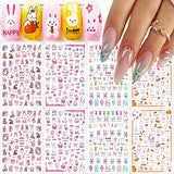 8 Sheets Easter Nail Art Stickers 3D Bunny Nail Decal for Nail Art Easter Bunny Ear Carrot Rabbit Nail Stickers Spring Nail Design Supplies Manicure Tips Charms Nail Decals for Women Kids Girls