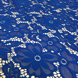 Stretch Lace Fabric Embroidered Poly Spandex French Floral Florence 58" Wide by the yard (Royal