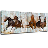 KLVOS Canvas Wall Art Racing Horses on Vintage Wood Textured Background - Rustic Country Style Modern Giclee Print Gallery Wrap Home Decor Ready to Hang 20"x48"