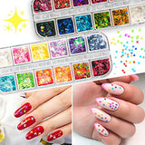 18 PCS Nail Art Stickers, Smallbudi Self-Adhesive Nail Decoration Kit with 12 Sheets Nail Art Decals & 5 Boxes Nail Art Glitter Flakes for Women and Girls Nail Design Stickers