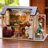 Diy Wooden Dollhouse With Miniature Furniture Accessories, 1:24 scale Miniature Handmade 3D Puzzle Dollhouse Model Kits Gift Collection Decor Toys, with Music movement Dust Cover (Holiday times)