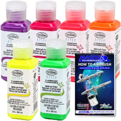TESTORS - AZTEK Premium FLUORESCENT Acrylic Airbrush Paint 6-Color Set & FREE How to Airbrush Manual