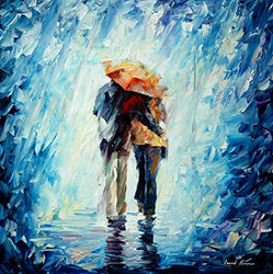 Couple Oil Painting Blue Artwork On Canvas By Leonid Afremov Studio — Under The Rain