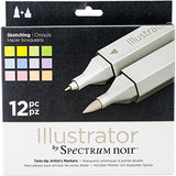 Illustrator by Spectrum Noir 12 Piece Twin Tip Artist Alcohol Marker, Sketch