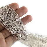 Wholesale 12 PCS Silver Plated Solid Brass Flat Cable Chains Bulk for Jewelry Making 18-30 inches