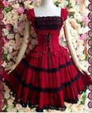 Smiling Angel Girls Lolita Gothic Dress Princess Layers Evening Party Red Dress