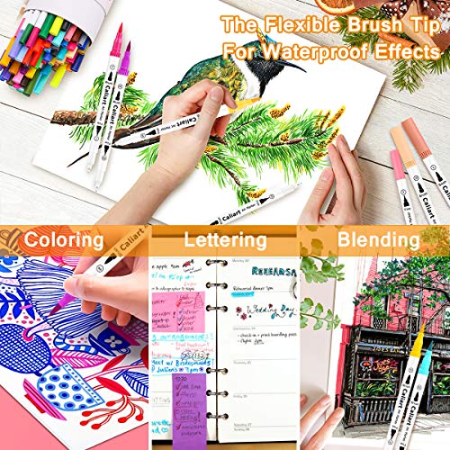 Dual Brush Marker Pens, 72 Colors Art Markers Set with Fine and Brush Tip  for Kids Adult Coloring Book Bullet Journaling Note Taking Planner Hand