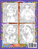 Flower Girls: Coloring Book For Adults and Teens Featuring Unique Portrait Illustrations with Detailed Floral Designs for Relaxation and Stress Relief