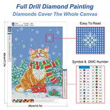 WSLWXSHM Diamond Painting Kits for Adults, Diamond Painting Christmas, Diamond Art Cat, 5D Round Full Drill Diamond Art Kits for Home Decor 13.7X17.7in