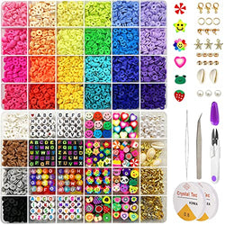 7860 Pcs Polymer Clay Bead for Bracelets Making，28 Colors Flat Clay Bead 6mm Heishi Bead with Pendant Charms Kit and Smile Face Bead,A-Z Letter Bead for Jewelry Making Necklace