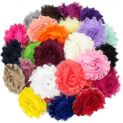 JLIKA 50 pieces Shabby Flowers - Chiffon Fabric Roses - 2.5" - Solids Color Mix - Single Flowers