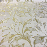 Jacquard Damask Bloom Brocade Fabric 118'' Wide (White / Beige)