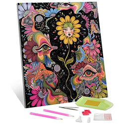 Diamond Painting Kits, Hippie Eyes Colorful Plants Diamond Painting, Full Drill Diamond Painting Kits for Adults 5D Diamond Painting for Kids Diamond Art Leisure Arts, 12x16 Inches