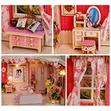WYD DIY Wooden House Assembled House Miniature Mini Doll House Kit Building Model 3D Toy Gift for Children Friends Parents (Pink Memories)