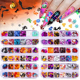 6 Boxes Halloween Nail Art Glitter Sequins, Spider Pumpkin Skull Bat Ghost Witch Shape Holographic Laser Confetti Glitter for DIY Nail Art Decoration Makeup Resin Mold DIY