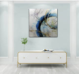 Yihui Arts Handmade Modern Abstract Oil Painting on Canvas Romantic Circle Stretched Large Wall Art Ready to Hang for Gift Idea Living Room Home Decoration (40Wx40L)