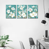 Blossom Canvas Wall Art Bedroom Blue Abstract White Flowers Canvas Picture Bathroom Wall Decor Modern Flower Canvas Artwork for Home Office Living Room Framed Ready to Hang 12" x 16" x 3 Pieces