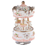 Carousel Music Boxes for Girls Women 3-Horse Rotating Windup Melody Castle in The Sky Luxury Musical Gift for Baby Kids Daughter Birthday Christmas Festival Music Box Artware Pink