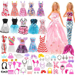 Miunana 55 Pcs Doll Clothes and Accessories Set Include 15 Clothes Party Grown Outfits + 40 Different Doll Accessories for 11.5 Inch Dolls (Not Include Doll)