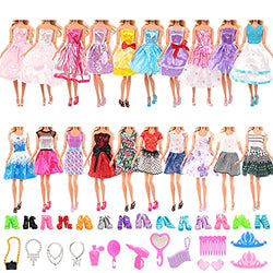 Miunana 30 pcs Doll Clothes and Accessories 10 pcs Party Dress 10 Shoes Necklace Comb Crown Bag Accessories for 11.5 inch Dolls