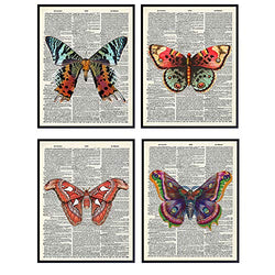 Vintage Butterfly Dictionary Art Prints - Upcycled Wall Art Poster Set - Chic Rustic Home Decor for Bedrooms, Living Rooms, Girls Room, Nursery -Great Gift for Women, Steampunk - 8x10 Photos- Unframed
