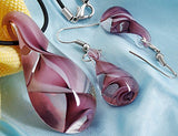 Skyllc Set of Water Drop Shape Spiral Murano Lampwork Glass Bead Pendant Necklace Earrings Purple