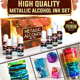 Resinfans Metallic Alcohol Ink Resin 9 Color Pigment - Dye Inks For Epoxy Craft Resin Paint Crystalac Brite Tone Sets Gold Silver Gunmetal Copper Pearl Deeper White and Sinking White Mixatives
