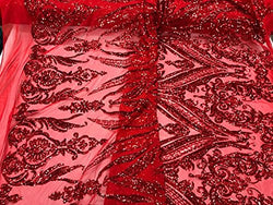 Kingdom Empire Sequins Stretch Power Mesh Fabric by The Yard Used for -Dress-Bridal-Decorations