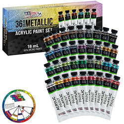 U.S. Art Supply Professional 36 Color Set of Metallic Acrylic Paint, Large 18ml Tubes - Rich Vivid Pearl Colors for Artists, Students, Beginners - Canvas, Portrait Paintings, Wood - Color Mixing Wheel