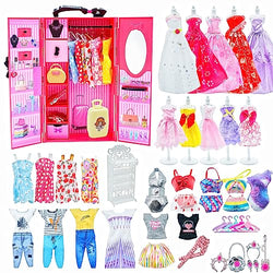 102 Pcs Doll Clothes and Accessories, Fashion Design Kit for Doll with 11.5 Inch Closet Including Wedding Gown Party Dresses Slip Dresses Bikini Swimsuit Top&Pant Shoes, Gift for Girl Age 5 6 7 8 9 10