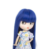 MUZI WIG Doll Hair Wigs for Blythe Dolls with 9~10 inch Head, Blue Long Hair Heat with Bangs Resistant Synthetic Doll Wig