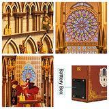 Notre Dame De Paris Book Nook Kit ,Buladle 3D Wooden Assembled Bookshelf Insert Bookshelf Decor Alley Book Nook DIY Dollhouse Miniature Kit with Furniture&Motion Sensor Lights