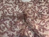 Disco Flowery Sequins On Mesh Fabric by The Yard Used for -Dress-Bridal-Decorations [Dusty Rose]!!!