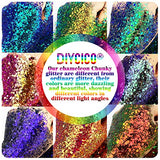 Chameleon Chunky Glitter for Resin, 3.5oz/ 100g Blue Cyan Purple Gradient Holographic Craft Glitter Powder Mixed Chunky Fine Flakes Iridescent Nail Sequins for Nail Art,Hair,Tumblers,Slime,Painting