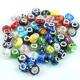 Silver Color Murano Glass Beads Fit European Charm Bracelet Spacer by eART 50pcs Mix