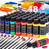 Acrylic Paint Set, 48 Colors (2 oz/Bottle) with 12 Art Brushes, Art Supplies for Painting Canvas, Wood, Ceramic & Fabric, Rich Pigments Lasting Quality