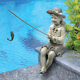 Design Toscano EU9305 Big Catch Fisherwoman Girl Fishing Garden Statue, 11 Inch, Two Tone Stone, Nellie's big Catch Fisherwoman: Small