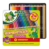 Jolly Supersticks Premium European Colored Pencils with Tin Carrying Case; Set of 24, Arts and Crafts, Perfect for Adult and Kids Coloring
