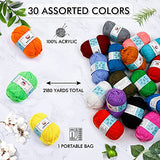 30 Acrylic Yarn Skeins 1.27 Ounce(36g) Each, 2180 Yards Assorted Yarn for Knitting and Crochet, 73PCS Crochet Accessories Set Including Ergonomic Hooks, Knitting Needles & More Ideal Beginner Kit