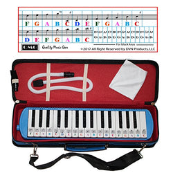 QMG Melodica 32 Keys with Piano Stickers, Hard Cover Carrying Case, Mouthpiece