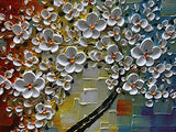 YaSheng Art - hand-painted Oil Painting On Canvas white Flowers Paintings Modern Home Interior Decor Wall Art for living room Abstract Art picture Ready to hang 24x24inch