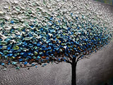 YaSheng Art - hand-painted Contemporary Art Oil Painting On Canvas 3D Texture Blue Tree Paintings Modern Home Decor Wall Art Painting Colorful landscape Tree Paintings Ready to hang 24x48inch