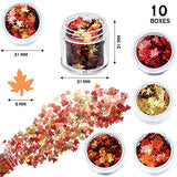 10 Boxes Thanksgiving Maple Leaf Nail Sequins Halloween Fall Leaf Nail Design Glitter Christmas Holographic Nail Design Sequins Nail Decals Accessories for Women Girls DIY Nail Design Decoration