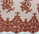 Mesh Lace Embroidery FREESIA Fabric 51" Inches Wide Sold By The Yard (CORAL)