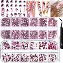 BELICEY Pink Crystal Rhinestones for Nails Kit Shiny Nail Stones Gems Multi Size Shape Nail Art Rhinestones Glass Flatback Diamonds Gems for Nail Jewels DIY Clothing Crafts Jewelry Accessories